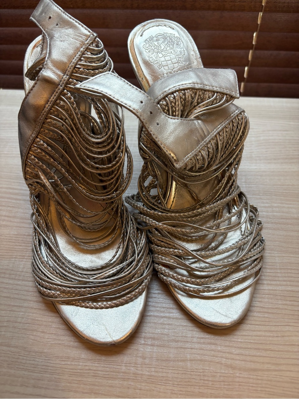 Vince Camuto Metallic Gold Braided Strappy Heels